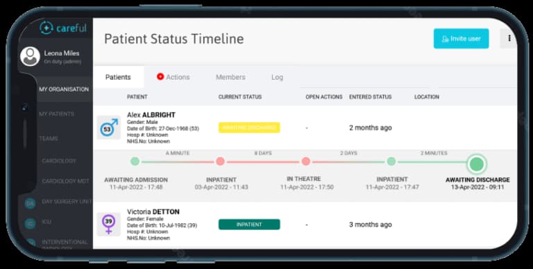 CAREFUL mobile app showing task management