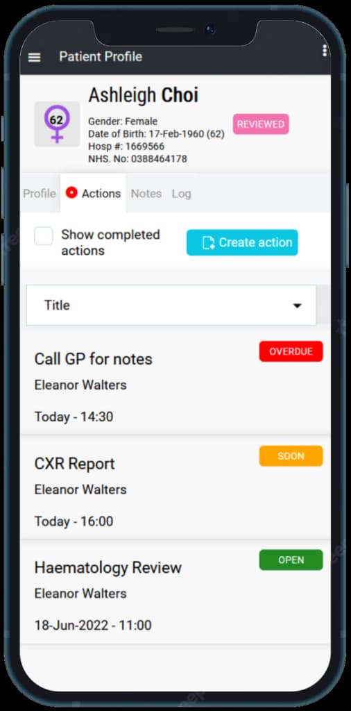 CAREFUL mobile app showing patient care features